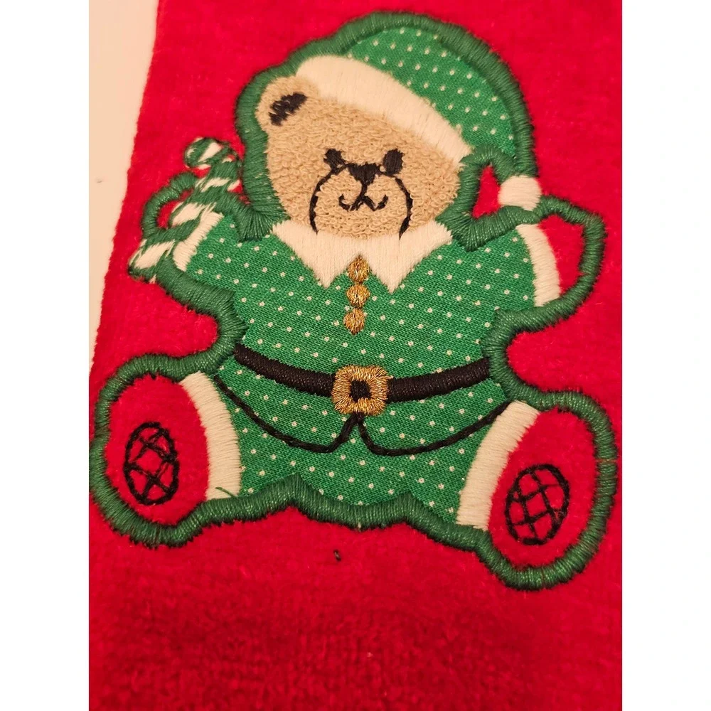 Vintage Cannon Christmas Hand Towels Set 4 Red Green Embroidered Fringed USA